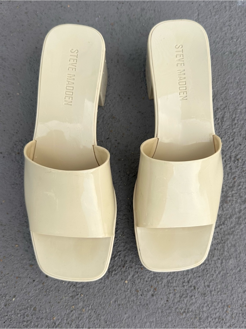 Steve Madden Cream Square-Toe Slide Mules